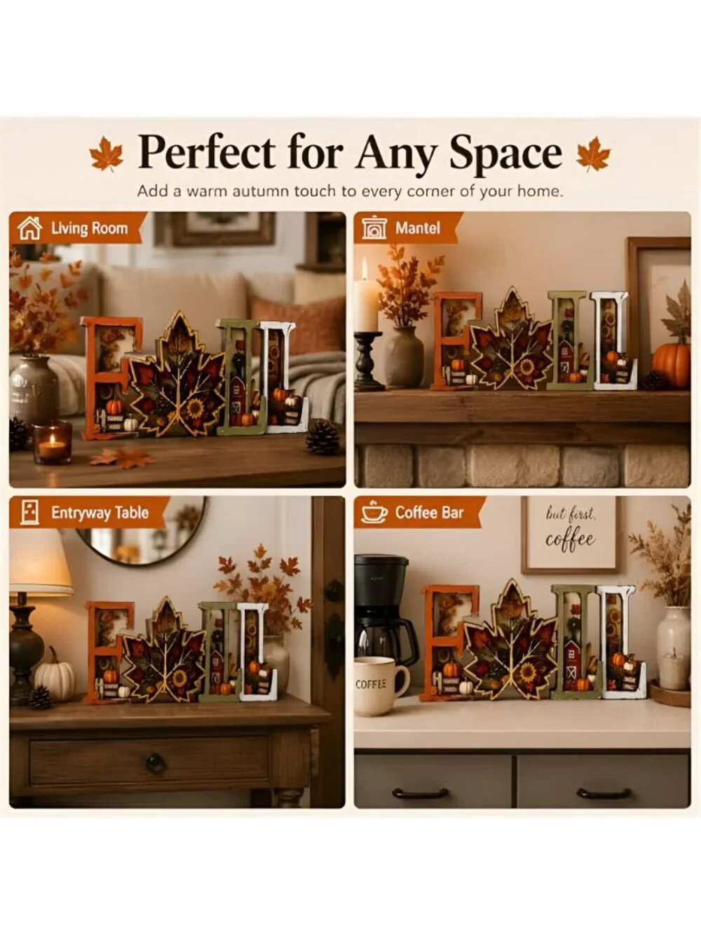 Fall Decorations for Home 2026, 3D Wooden Fall Decor with Harvest Autumn Sign
